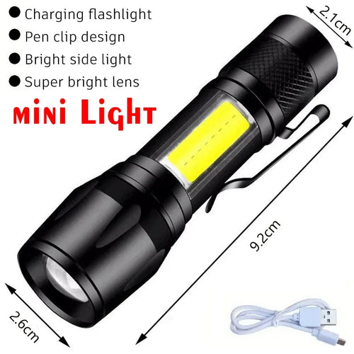 Linterna LED Recargable USB-C | Zoom Telescópico | 3 Modos de Luz | Pantalla Digital