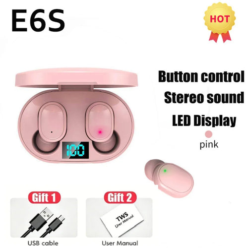 Auriculares Bluetooth TWS E6S Inalámbricos con Mic | Pantalla LED | Cancelación de Ruido