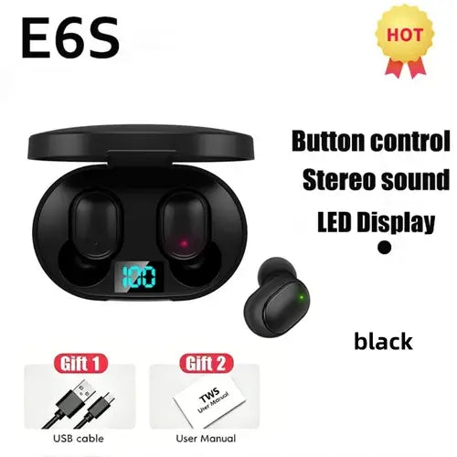 Auriculares Bluetooth TWS E6S Inalámbricos con Mic | Pantalla LED | Cancelación de Ruido