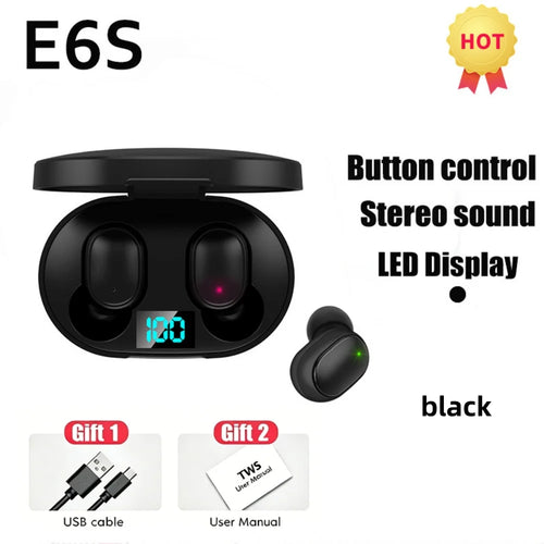 Auriculares Bluetooth TWS E6S Inalámbricos con Mic | Pantalla LED | Cancelación de Ruido
