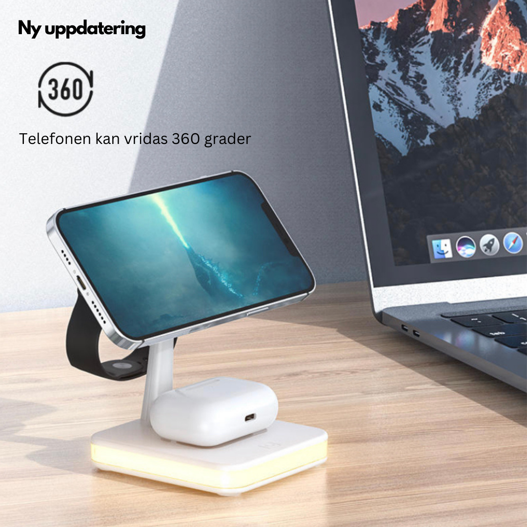 Base de Carga Inalámbrica Magnética 4 en 1 Samaray | Lámpara LED | 15W | Compatible iPhone 14/13/12, iWatch, AirPods