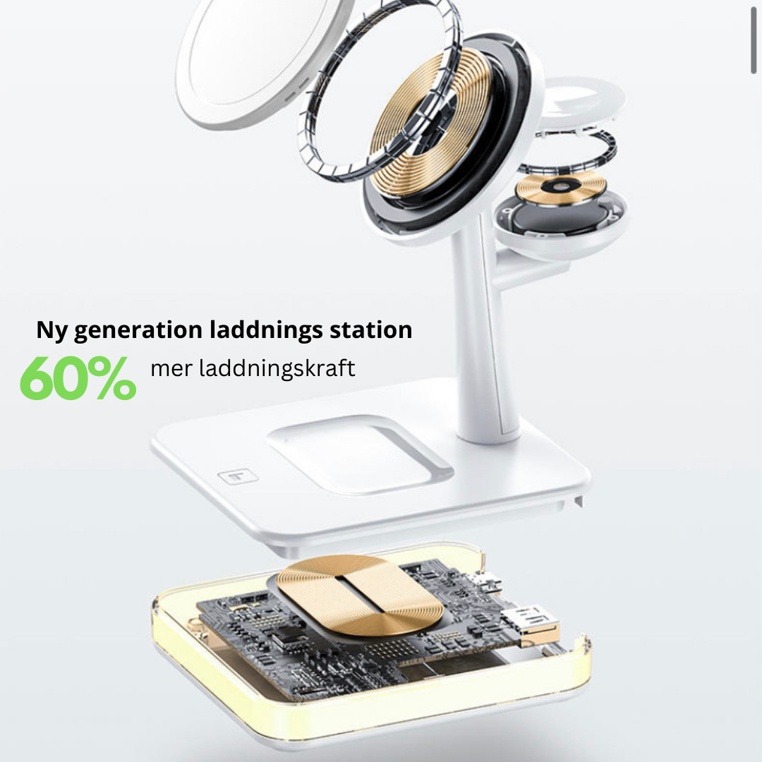 Base de Carga Inalámbrica Magnética 4 en 1 Samaray | Lámpara LED | 15W | Compatible iPhone 14/13/12, iWatch, AirPods