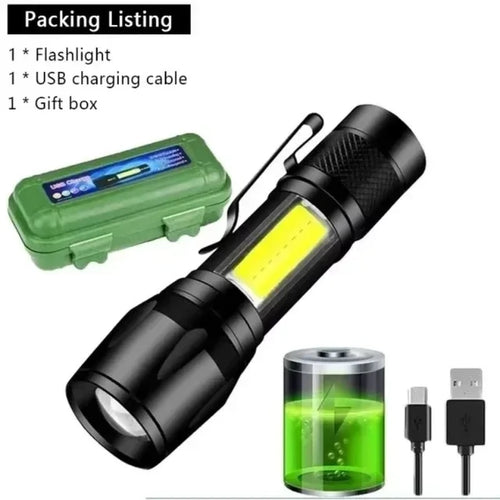 Linterna LED Recargable USB-C | Zoom Telescópico | 3 Modos de Luz | Pantalla Digital