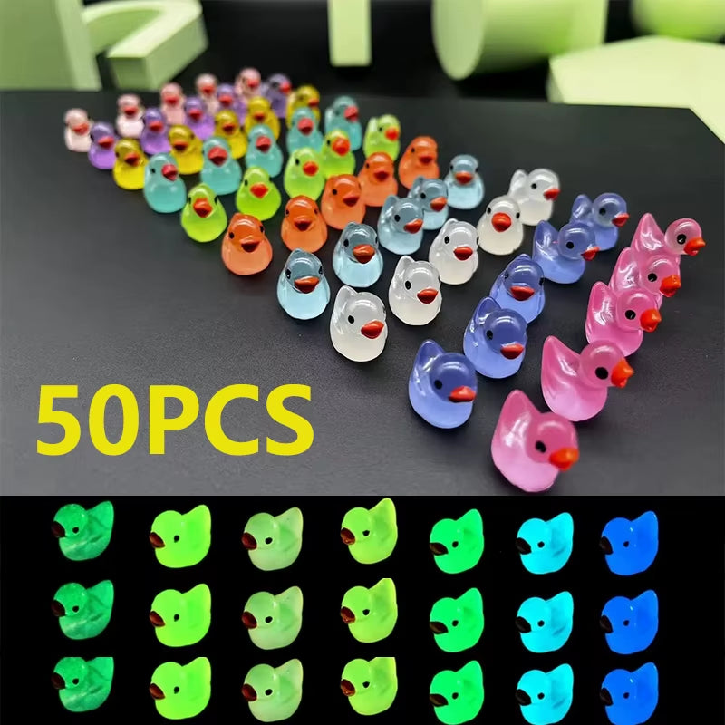 50PCS Glowing Mini Resin Little Ducks Moss Microlandscape Miniature Duck Figurines Fairy Garden Accessories Home Decor