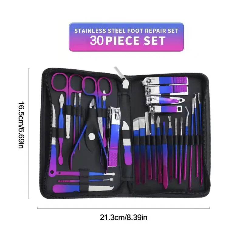 6-18Pcs Set Professional Stainless Steel Manicure & Pedicure Kit Precision Nail Care with Travel Case with Nail Clipper Scissor
