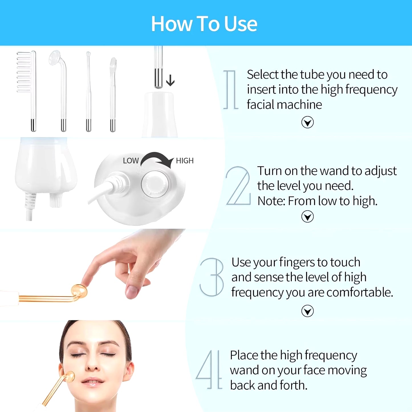 Portable Handheld High Frequency Skin Therapy Wand Machine for Acne Massage Skin Rejuvenation Tightening Wrinkle Reducing Tool