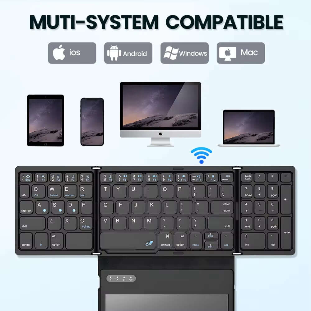 Portable Quadruple Folding Wireless Bluetooth Keyboard with Foldable Touchpad for Windows Android IOS Tablet Ipad Phone