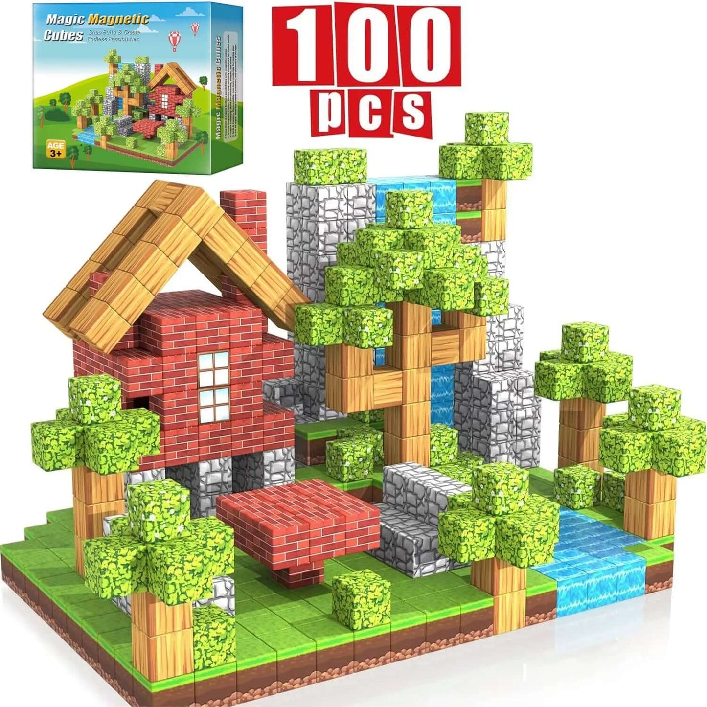 100Pcs Magnetic Blocks Toy Build Magnet Set for Boys Girls Stem Montessori Sensory Cubes for Toddlers Gift