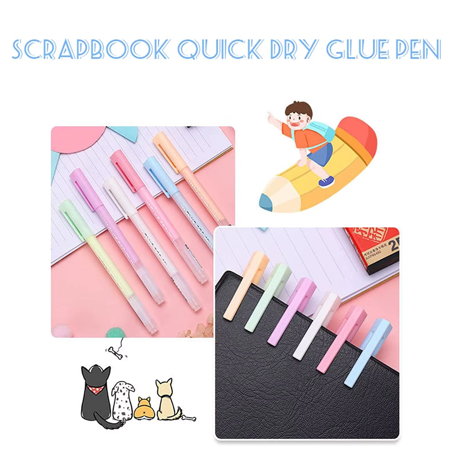 6Pcs Scrapbook Quick Dry Glue Pens Adhesive Glue Pen Crafting Fabric Pen Liquid Glue Pen for Scrapbooking Papercrafts Accessorie