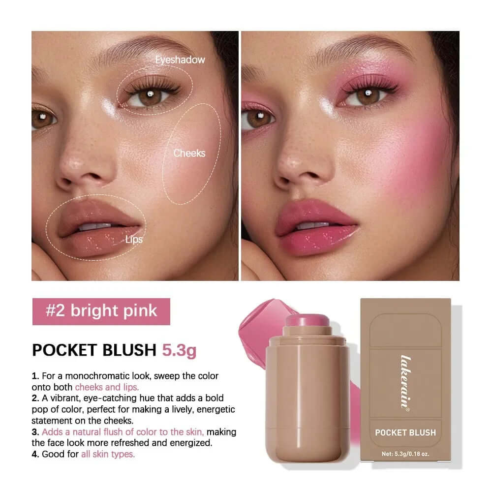 3In1 Cheek Lip Tinted Moistured Blush Stick Waterproof Easy Color Rouge Silky Smooth Blusher Cream Matte Contour Makeup