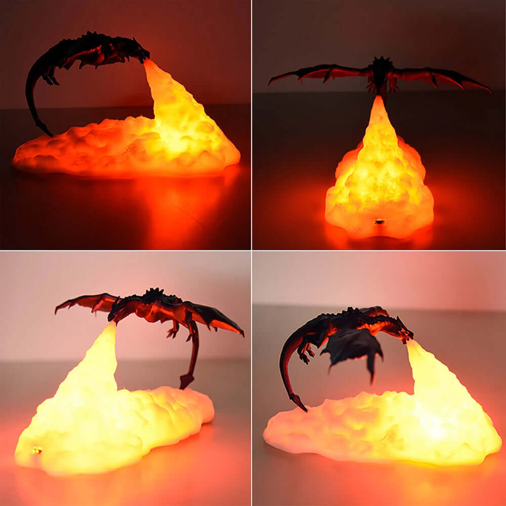 3D Printed Fire Dragon Lights, LED USB Rechargeable Desktop Lamp for E-Sport Child Gifts Murder Mystery Game Camping Gaming Deco