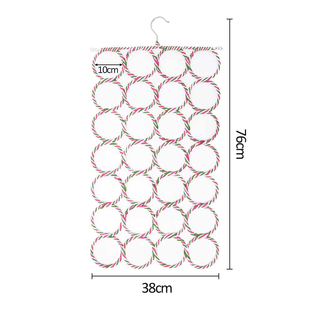 28 Holes Scarf Holder Foldable Tie Belt Hook Shawl Scarves Organizer Rattan Weave Hanger Wardrobe Storage Holder Display Rack