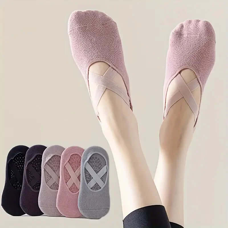 5 Pairs of Women'S Non-Slip Yoga Socks for Dance Pilates Gym, Breathable Cotton No-Show Socks with Silicone Grip, Indoor Workout