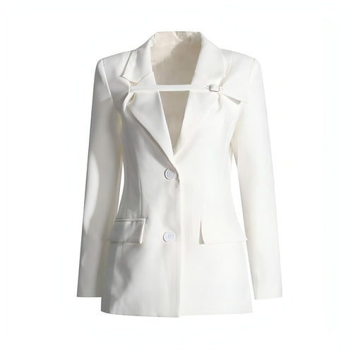 Chaqueta de Traje Slim Fit Patchwork | Mujer | Tejido Premium | Color Blanco
