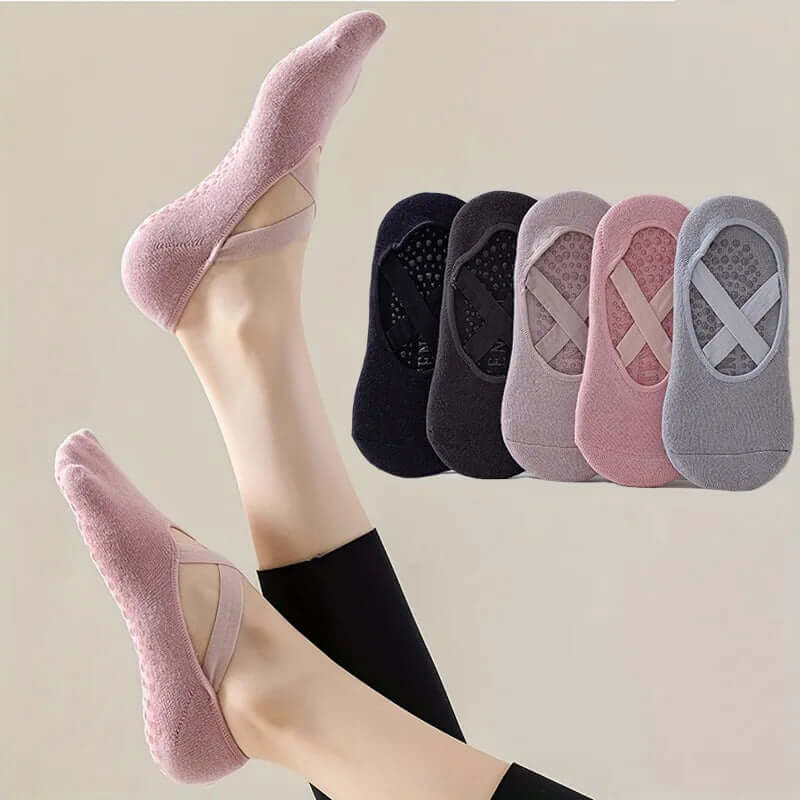 5 Pairs of Women'S Non-Slip Yoga Socks for Dance Pilates Gym, Breathable Cotton No-Show Socks with Silicone Grip, Indoor Workout