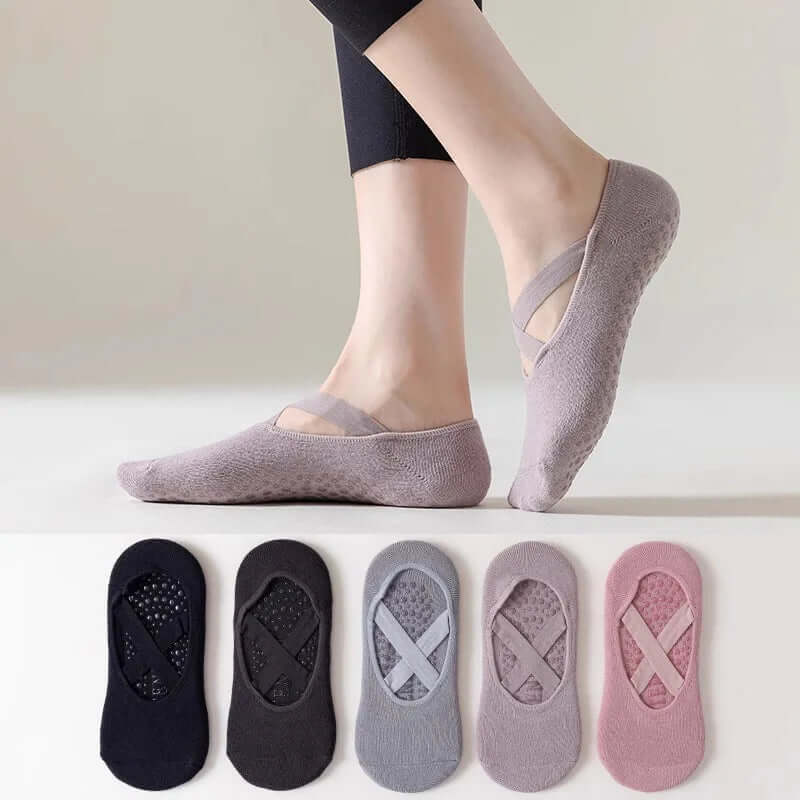 5 Pairs of Women'S Non-Slip Yoga Socks for Dance Pilates Gym, Breathable Cotton No-Show Socks with Silicone Grip, Indoor Workout