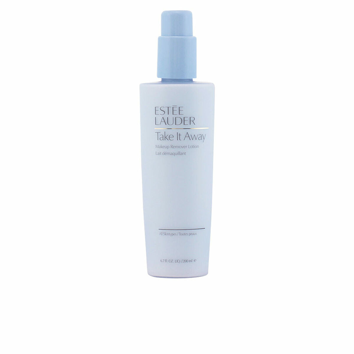 Estee Lauder facial makeup remover Take It Away in a sleek blue bottle for effective makeup removal.