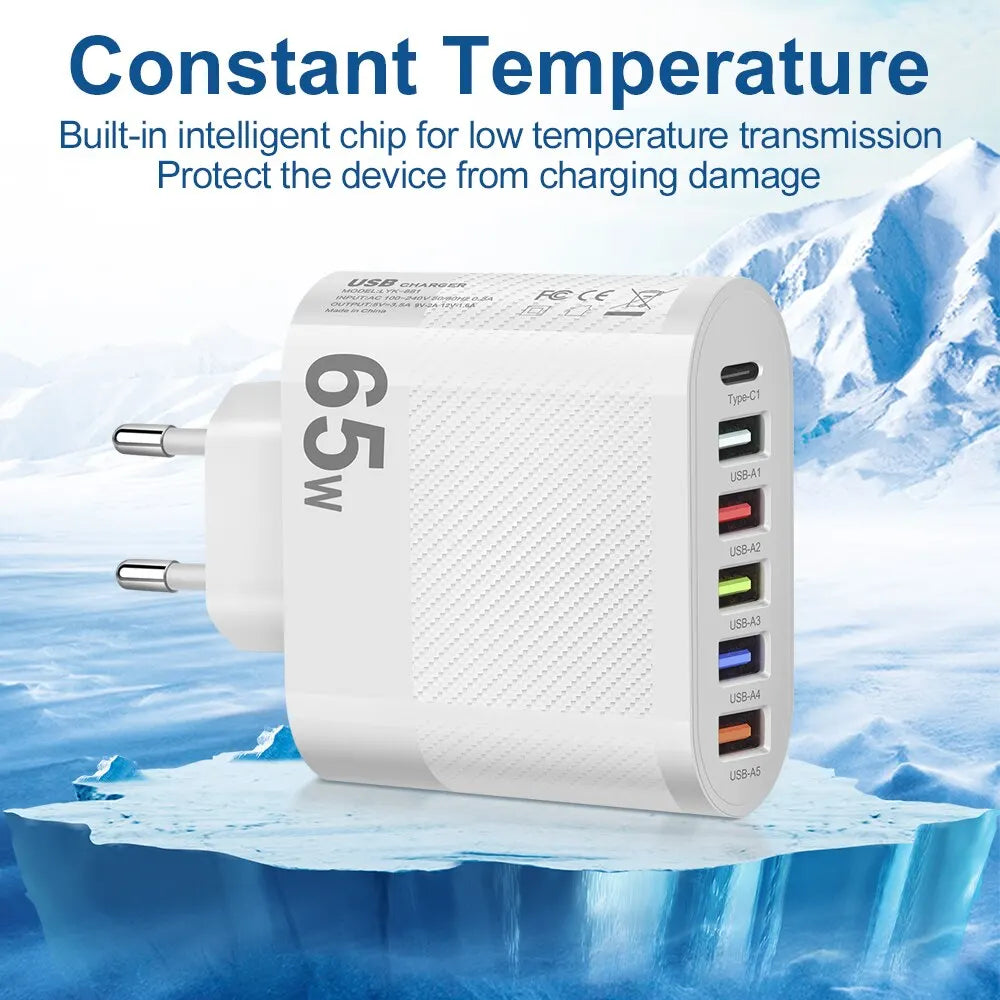 3.1A 5Ports USB Charger PD Charging Adapter for Xiaomi Iphone 13 Samsung Mobile Phone Plug Charging QC 3.0 Wall Charger