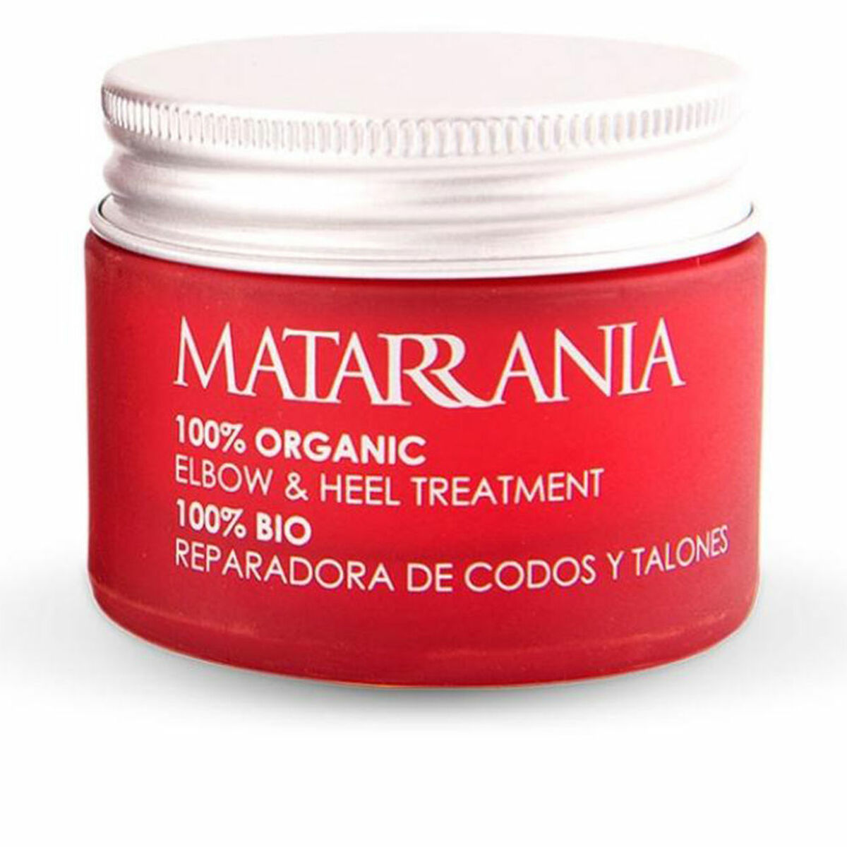 Crema reparadora para codos y talones agrietados Matarrania Bio 30 ml en frasco rojo, 100% orgánica.
