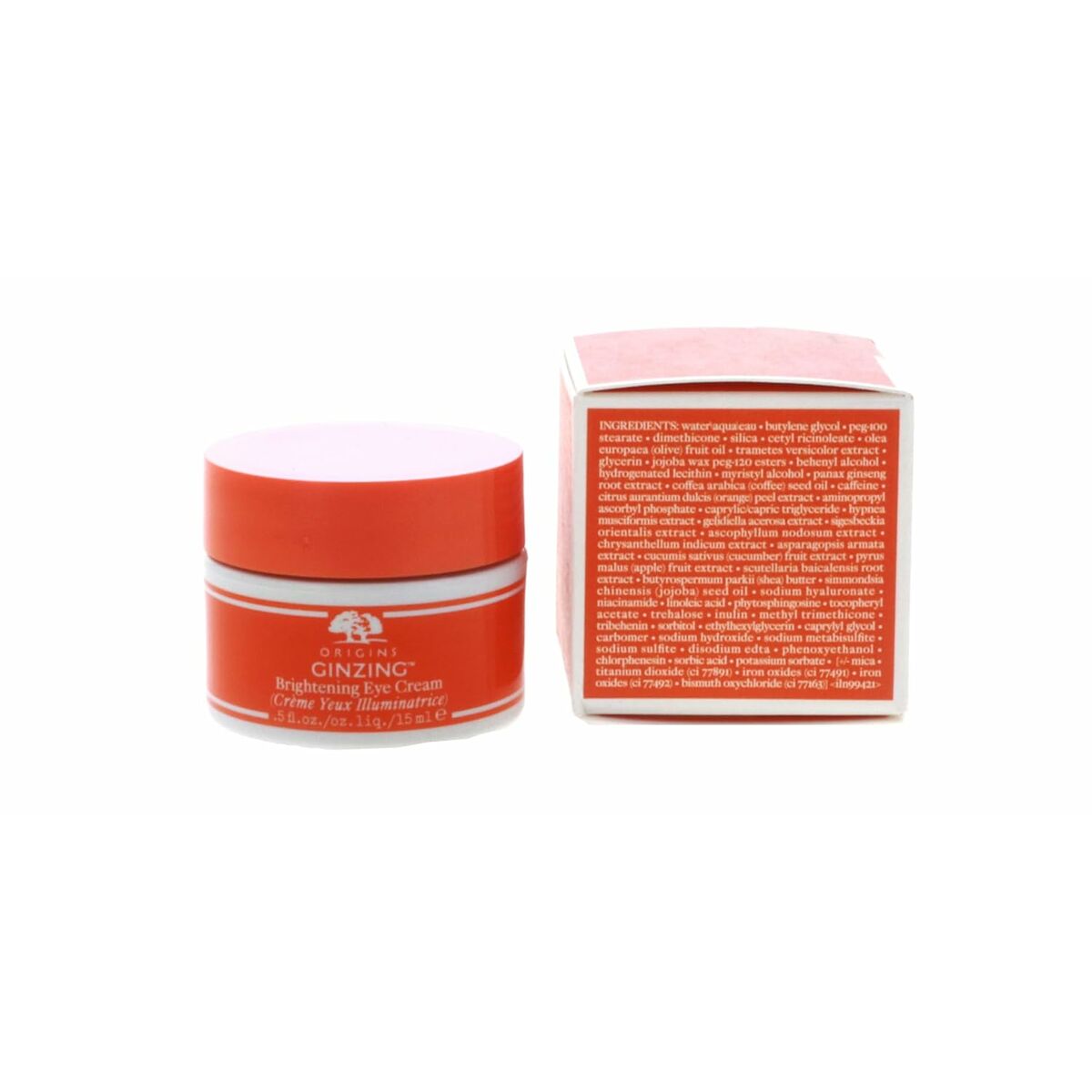 Origins Ginzing day cream 15 ml packaging and product displayed on a white background.