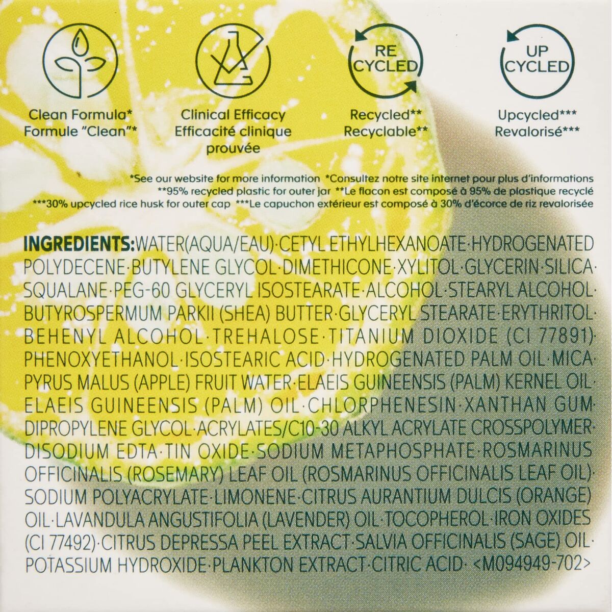 Label of Shiseido WASO moisturizing cream showing ingredients and eco-friendly information.
