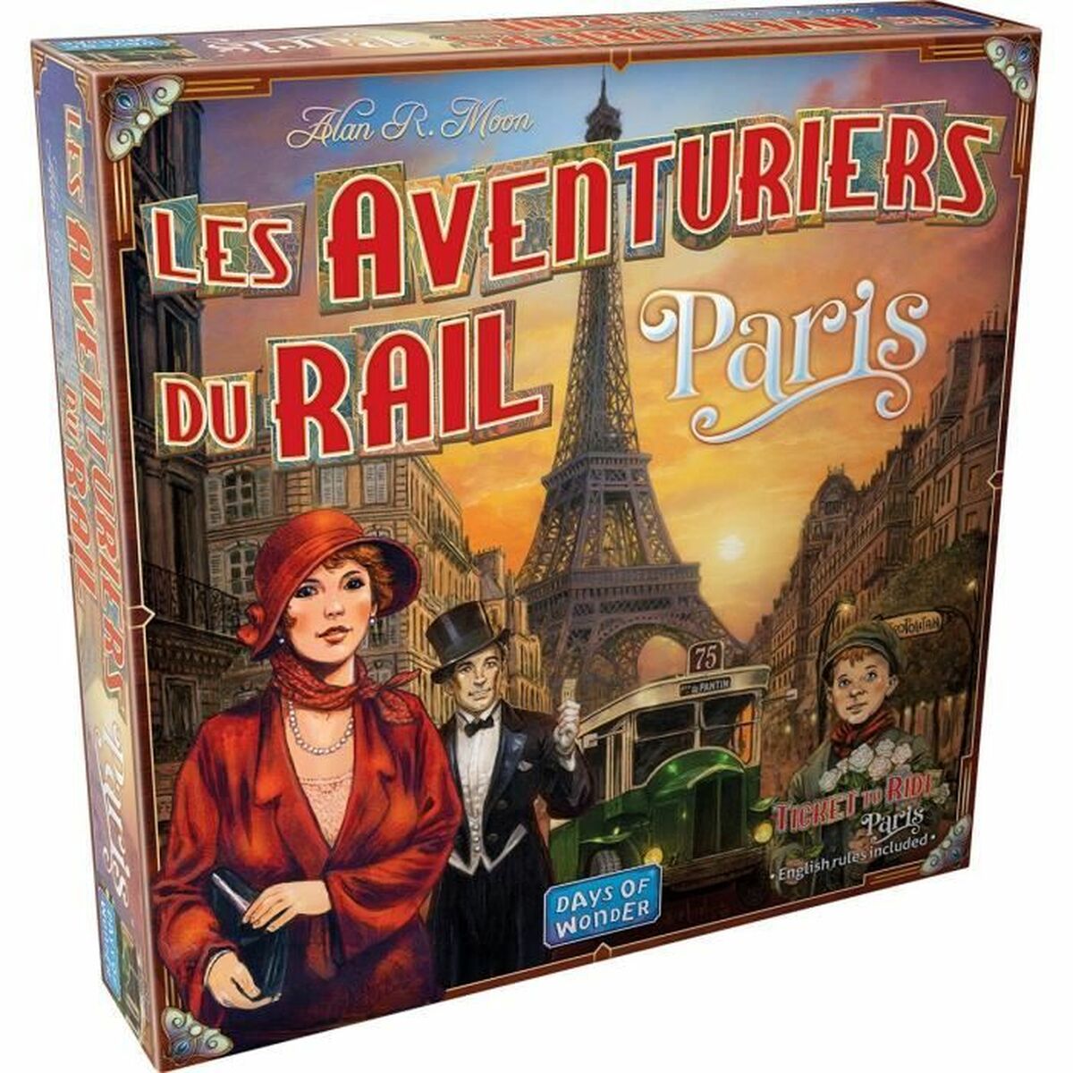 Juego de Mesa Asmodee Les Aventuriers du Rail - Paris con ilustraciones coloridas y detalles del juego.