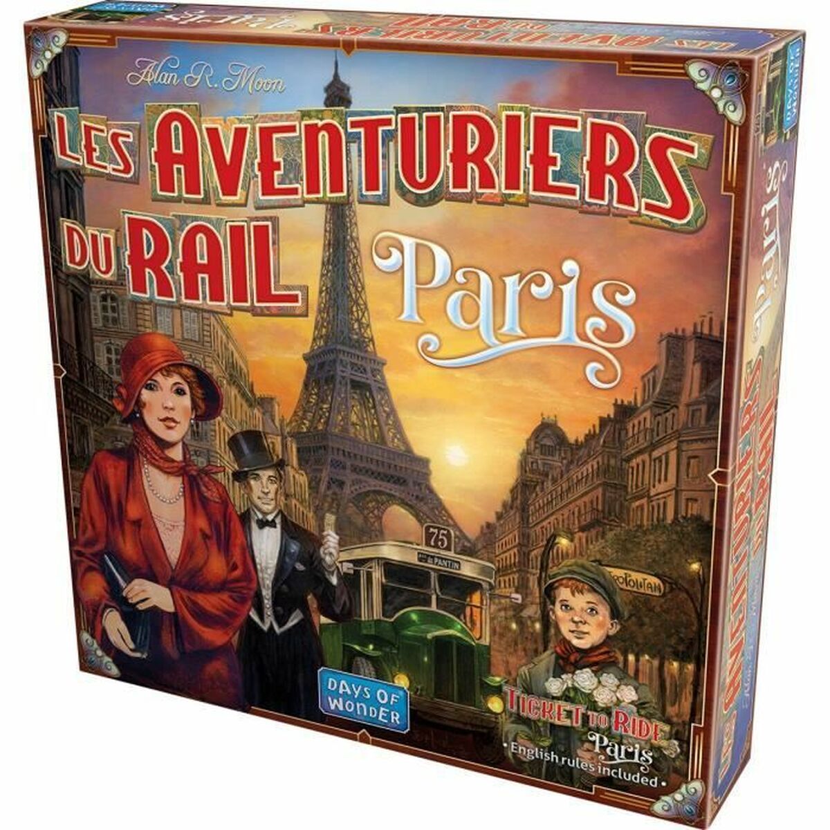 Asmodee Les Aventuriers du Rail Paris juego de mesa, caja del juego con ilustraciones coloridas y temática parisina.