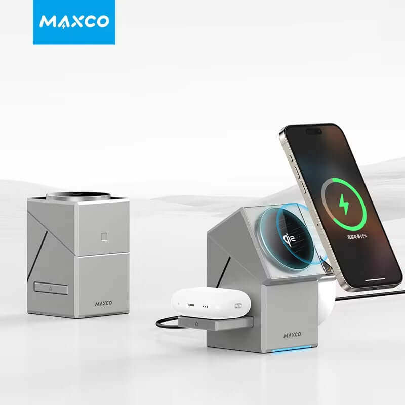 Qi2 3-In-1 Wireless Charger with Auto-Rotating Magic Cube Dock for Iphone 16/15/14 Pro Max Airpods and Iwatch Fast Charging