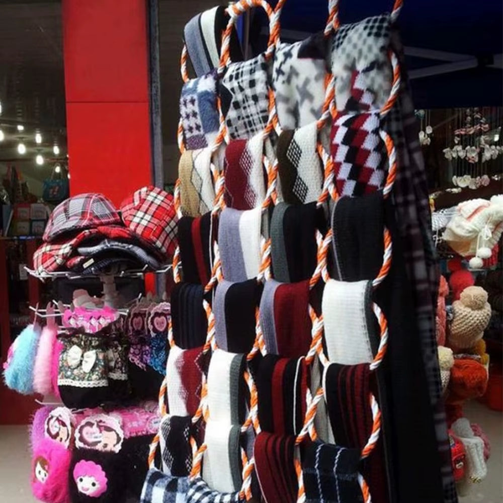 28 Holes Scarf Holder Foldable Tie Belt Hook Shawl Scarves Organizer Rattan Weave Hanger Wardrobe Storage Holder Display Rack