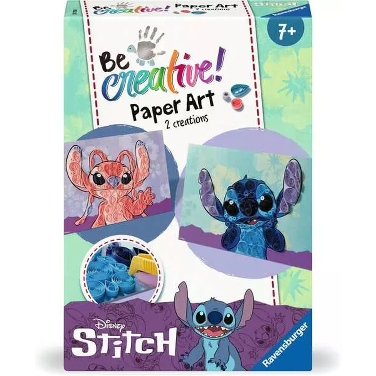 Juego de Manualidades con Papel Ravensburger Paper Art Stitch, incluye dos creaciones para niños mayores de 7 años.