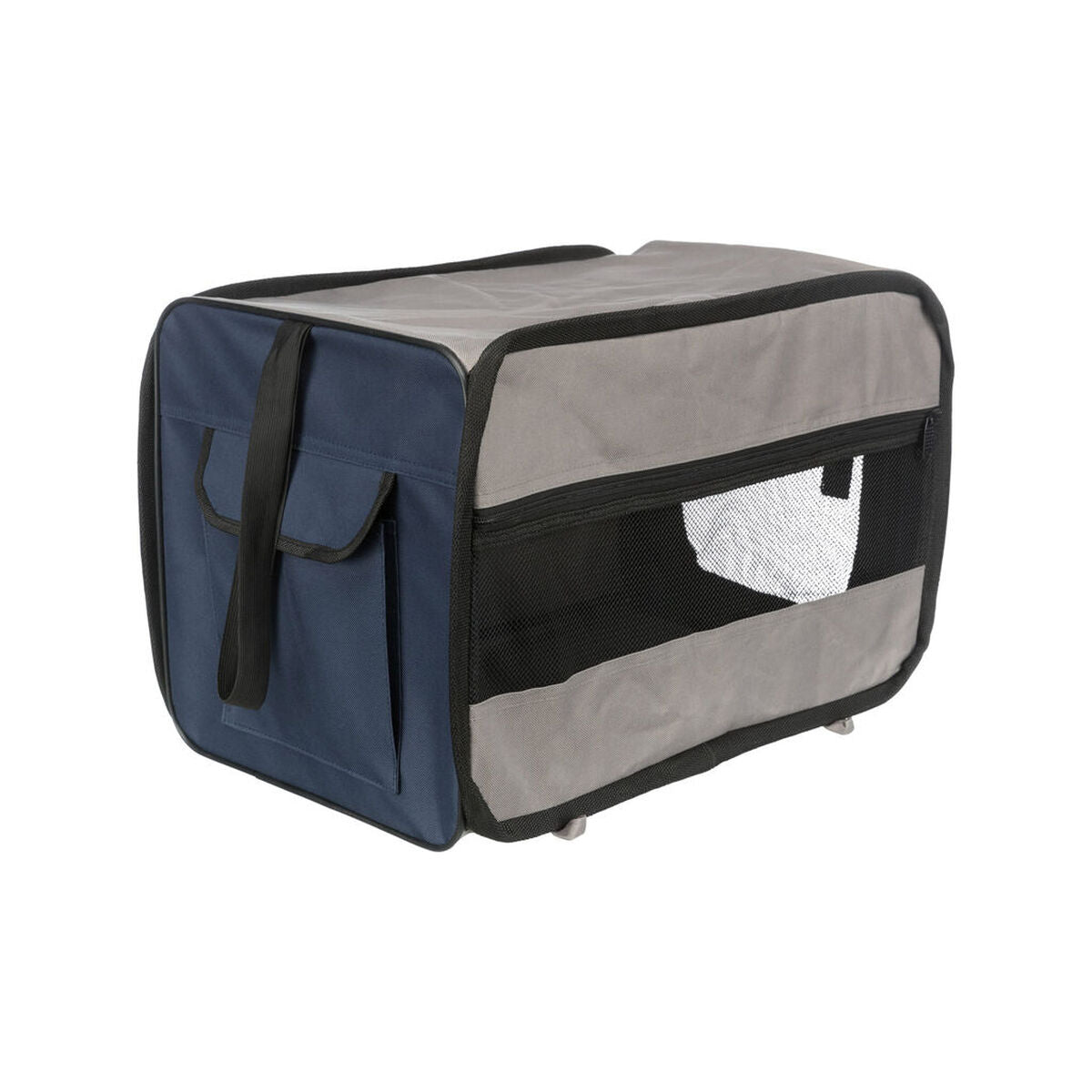Portátil caseta para perros Trixie en color azul y gris, material poliéster, fácil limpieza y transporte.