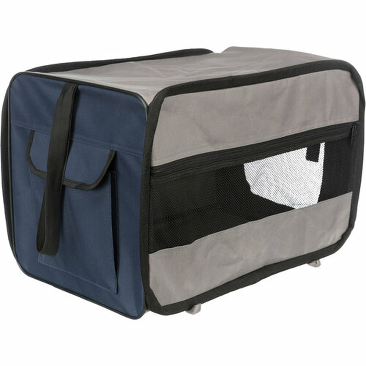 Portátil caseta para perros Trixie en azul y gris, 45 × 45 × 64 cm, ideal para transporte y fácil limpieza.