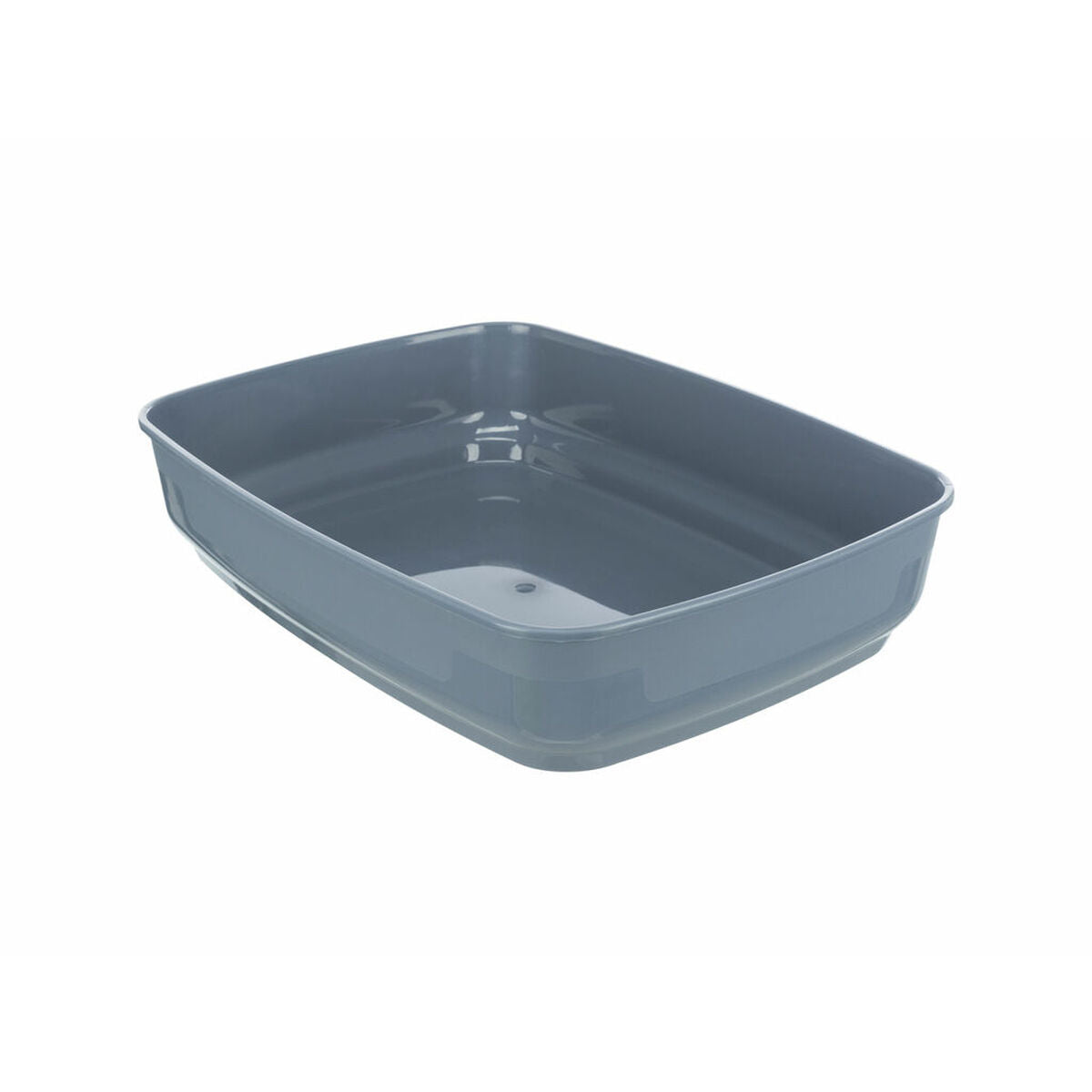 arenero plástico para gatos Trixie color gris, ideal para gatos, práctico y funcional.