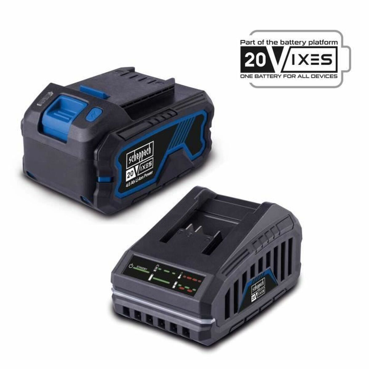 Batería de litio recargable 20V Scheppach SBSK4.0 y cargador para facilitar tus proyectos en casa.