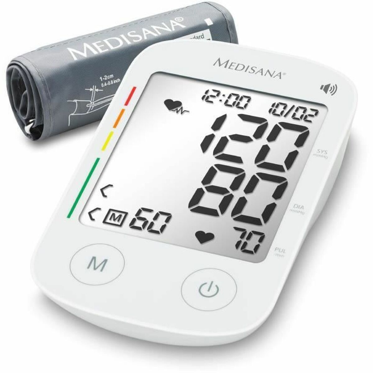 Tensiómetro de Brazo Medisana modelo 51179 con pantalla digital y manguito, ideal para el control de presión arterial.