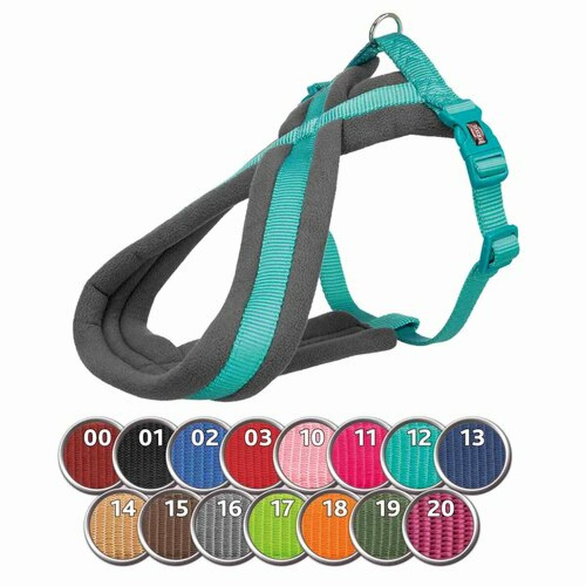 Arnés para perro ajustable azul océano Trixie Confort New Premium con variedad de colores y diseño acolchado.