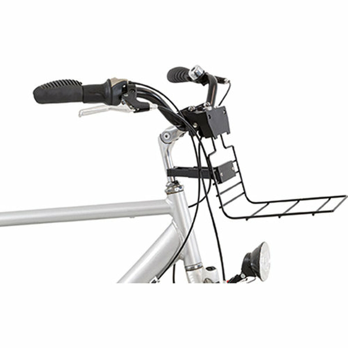 Soporte cesta bicicleta negro en el manillar de una bicicleta, ideal para llevar carga