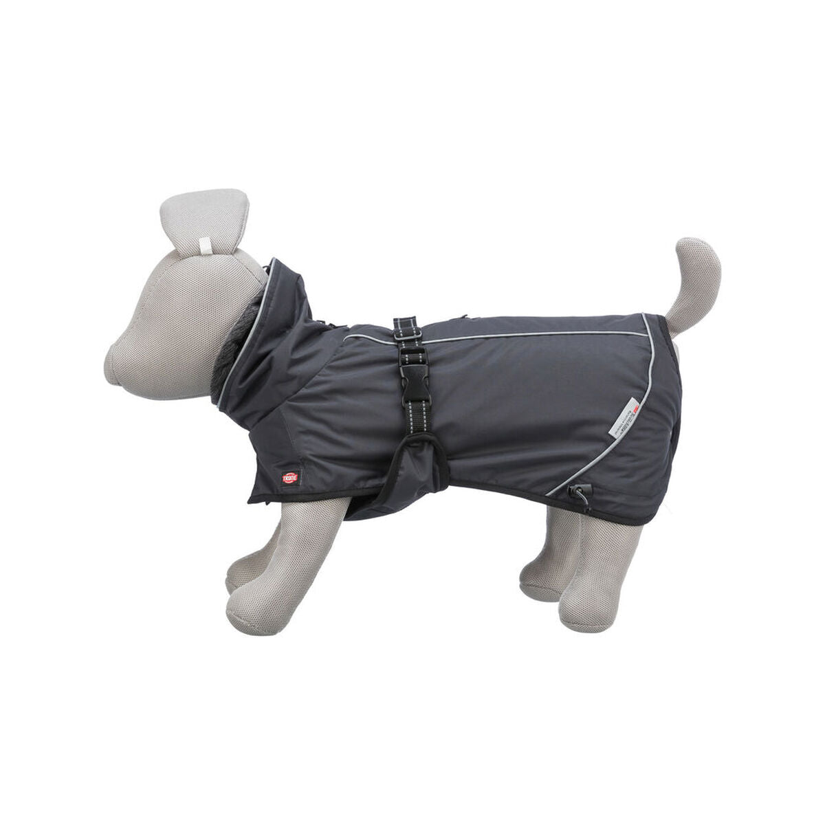 Abrigo impermeable para perro negro Trixie Calvi, modelo L, con diseño acolchado y ajustable.