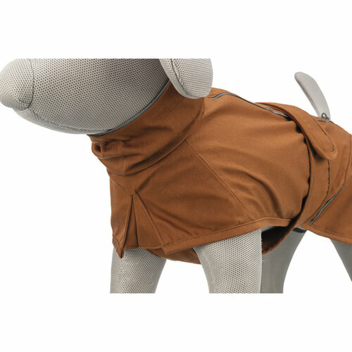 chubasquero perro naranja Trixie S en perro de muestra con diseño ajustable y reflectante.