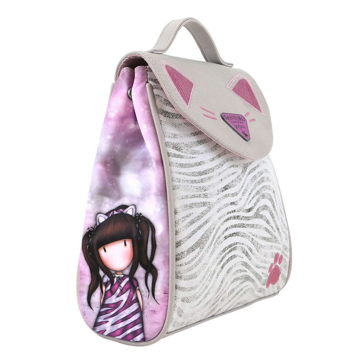 Mochila Gorjuss Ruby Gris para niños con diseño de personaje y cierre de solapa, ideal para uso diario.
