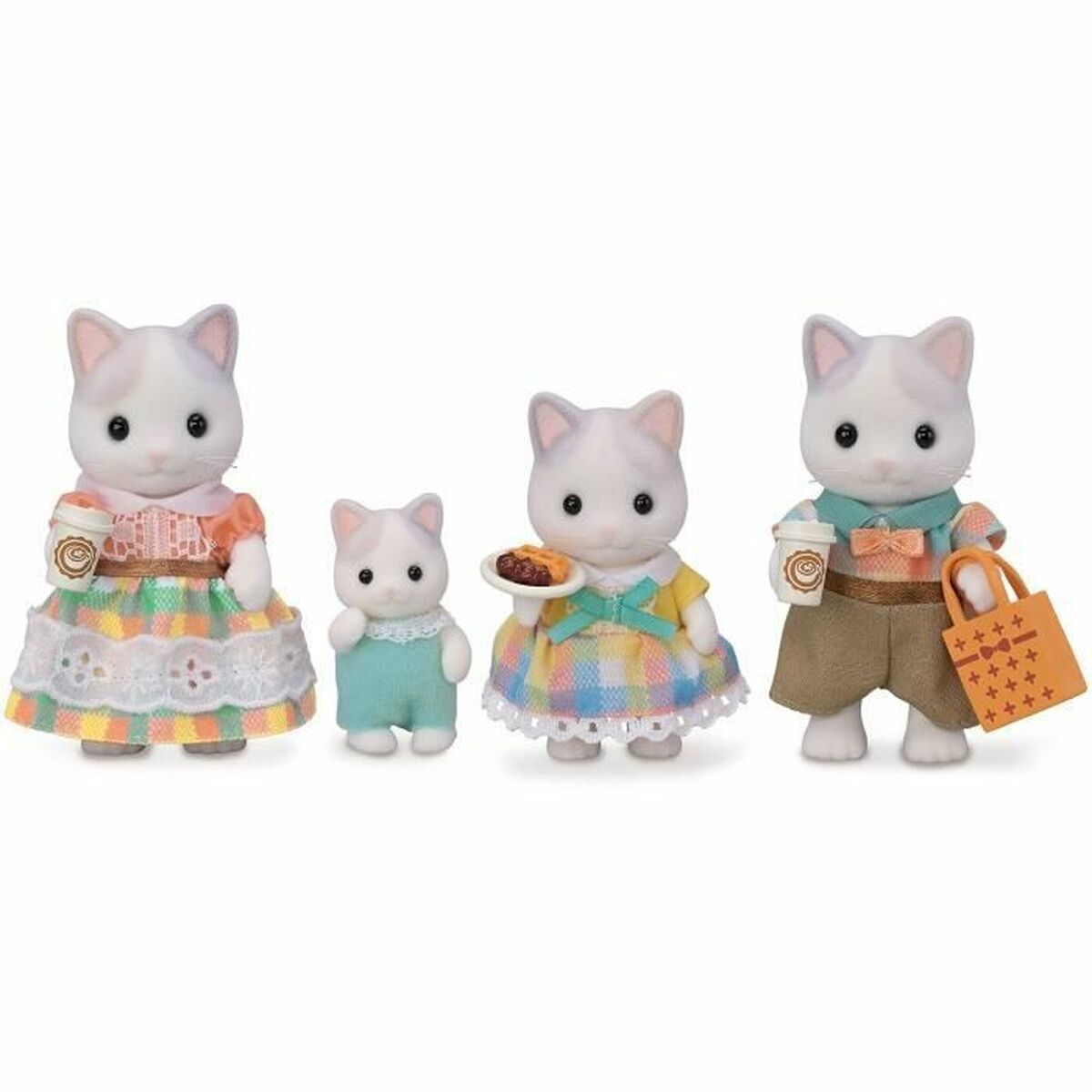 Familia de gatos Latte de Sylvanian Families, accesorios casa muñecas Sylvanian Families, juguete infantil colorido.
