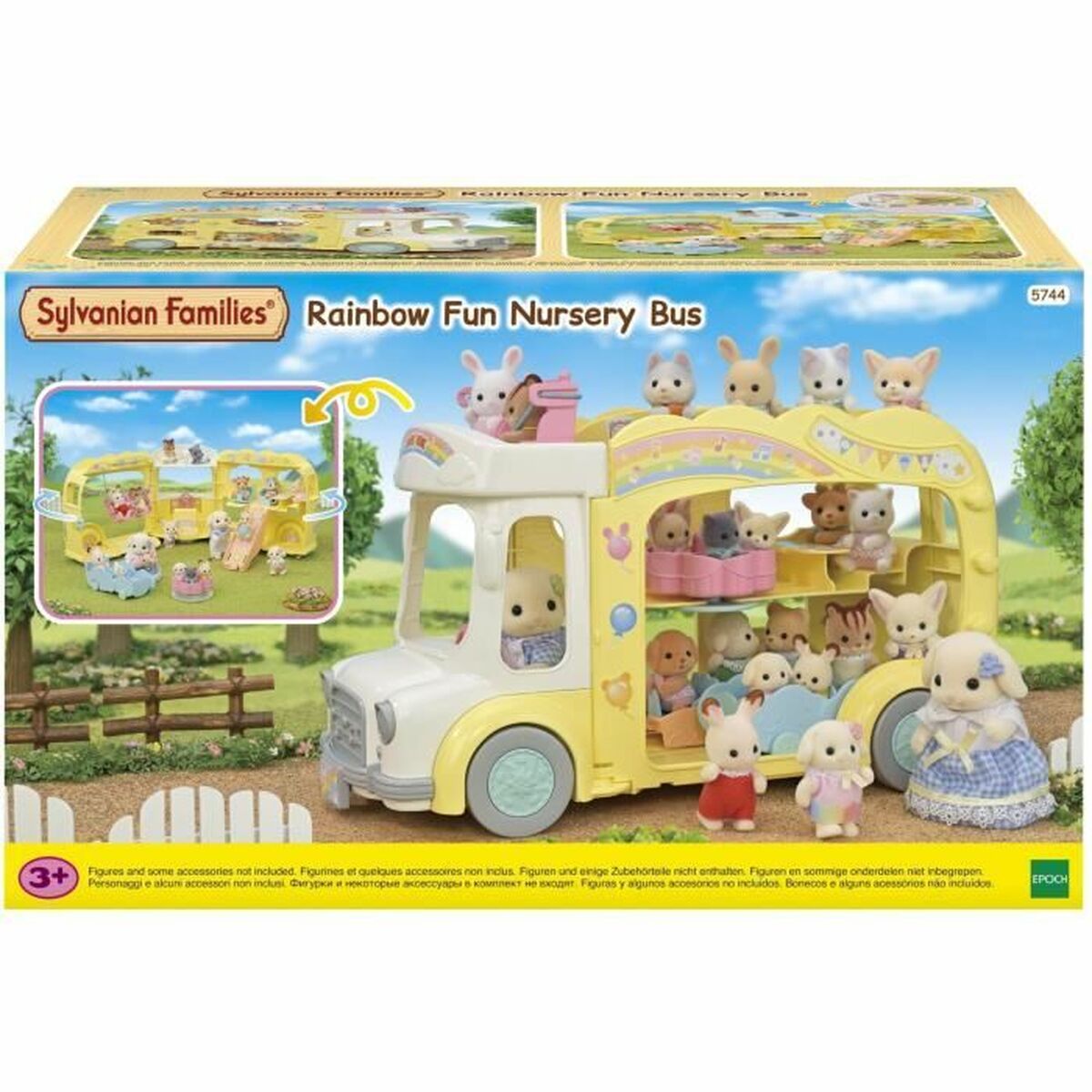 Colorido autobús Rainbow Fun Nursery Bus de Sylvanian Families para accesorios casa muñecas Sylvanian Families.