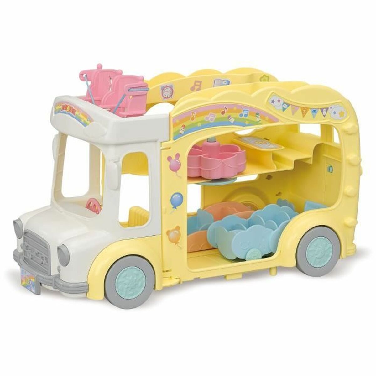 Accesorios para casa de Muñecas Sylvanian Families 5744 Rainbow Fun Nursery Bus colorido y divertido.