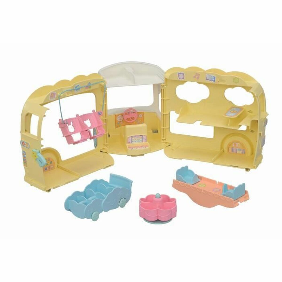 accesorios casa muñecas Sylvanian Families 5744 Rainbow Fun Nursery Bus con colores vibrantes y accesorios divertidos