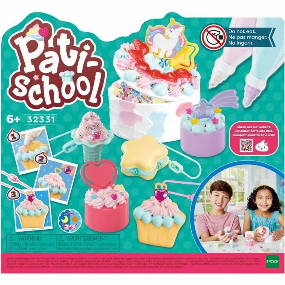 Juego de Manualidades para niños EPOCH D'ENFANCE Pati school Cakes con cupcakes y colores llamativos.
