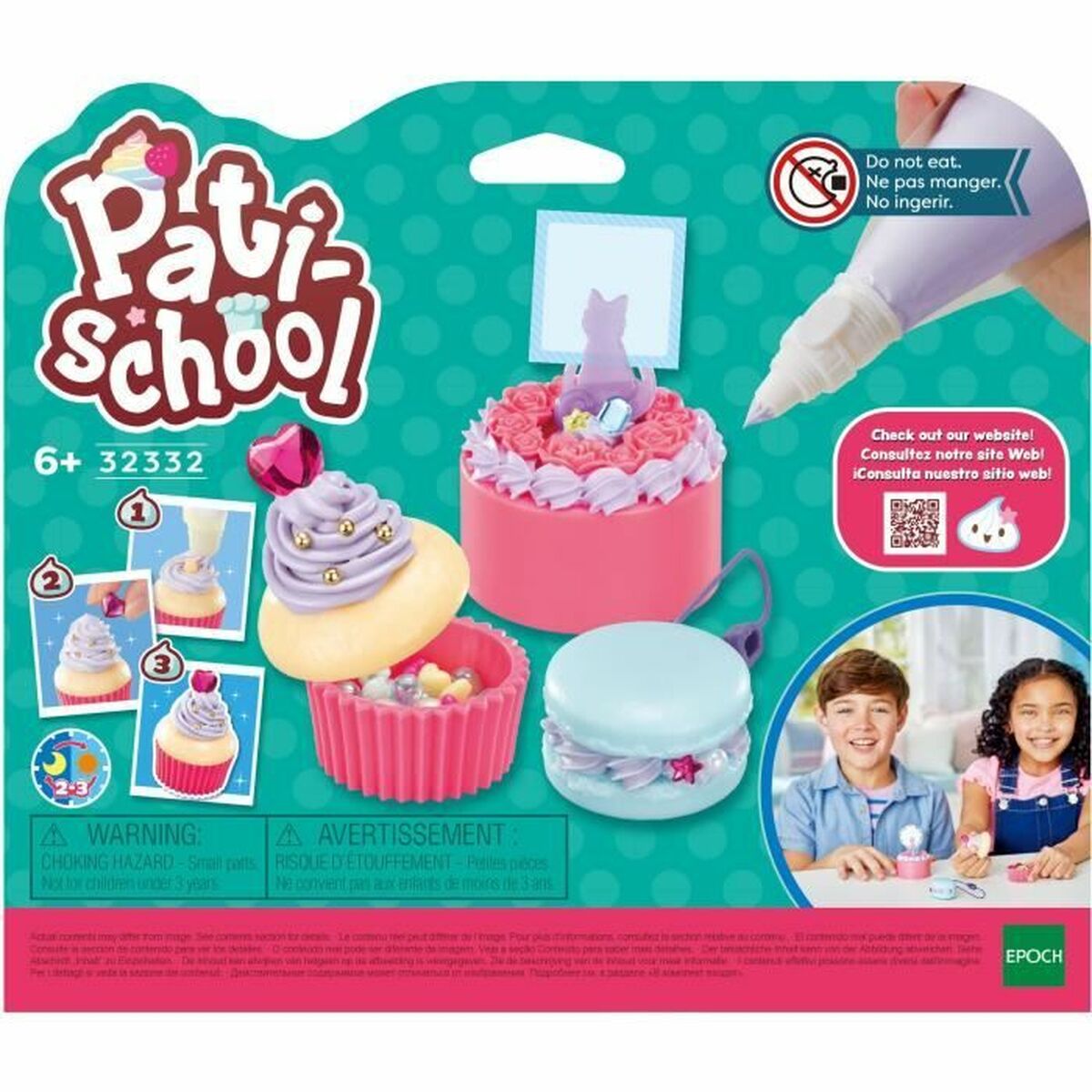 Juego de Manualidades EPOCH D'ENFANCE Pati School Cakes con cupcakes, colores vibrantes y herramientas para niños.