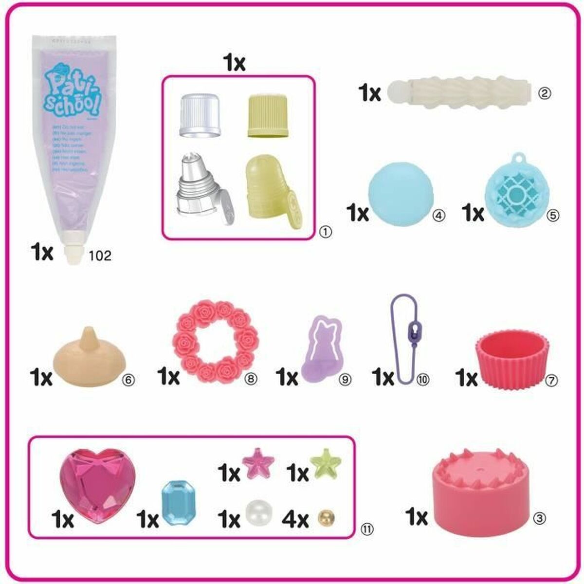 Juego de Manualidades EPOCH D'ENFANCE Pati School Cakes, herramientas de plasticos multicolores y accesorios creativos para niños.