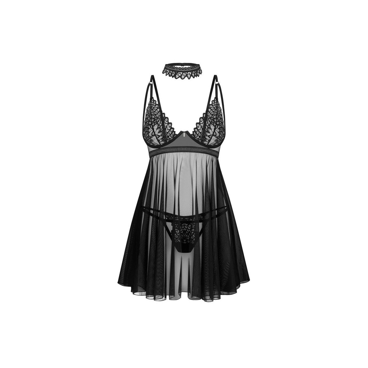 Salto de Cama 5 Obsessive lingerie en color negro, con encaje y diseño sexy para mujer, talla XS/S.