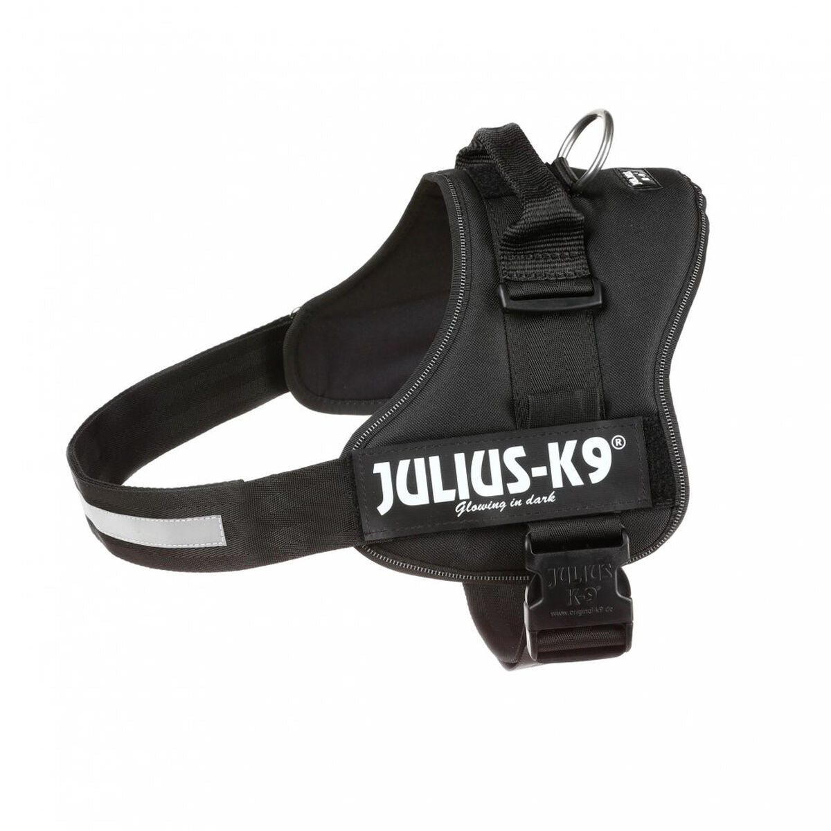 Arnés reforzado para perro Julius K9 XL de color negro, ideal para perros de tamaño grande y fabricado con nailon.