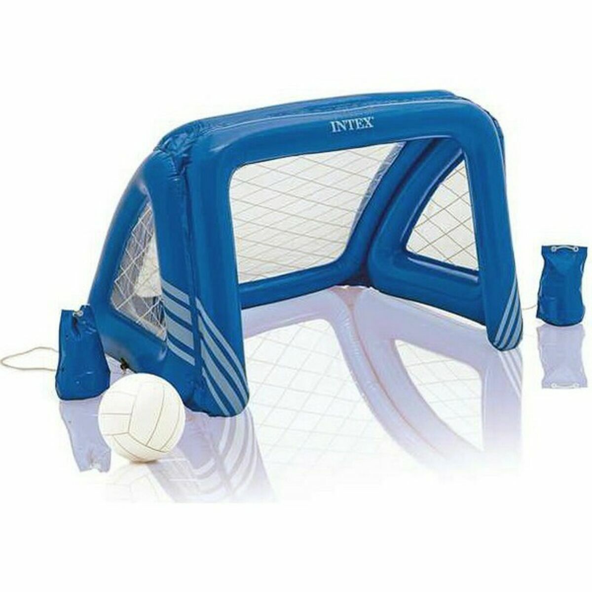 Hinchable portería para niños Intex en color azul, ideal para juegos al aire libre. Medidas: 140 x 89 x 81 cm.